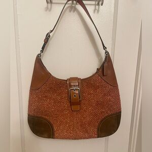 Rare Coach LARGE Vintage 2007 Soho Hampton Orange Wool Tweed Flap Hobo Bag Y2K